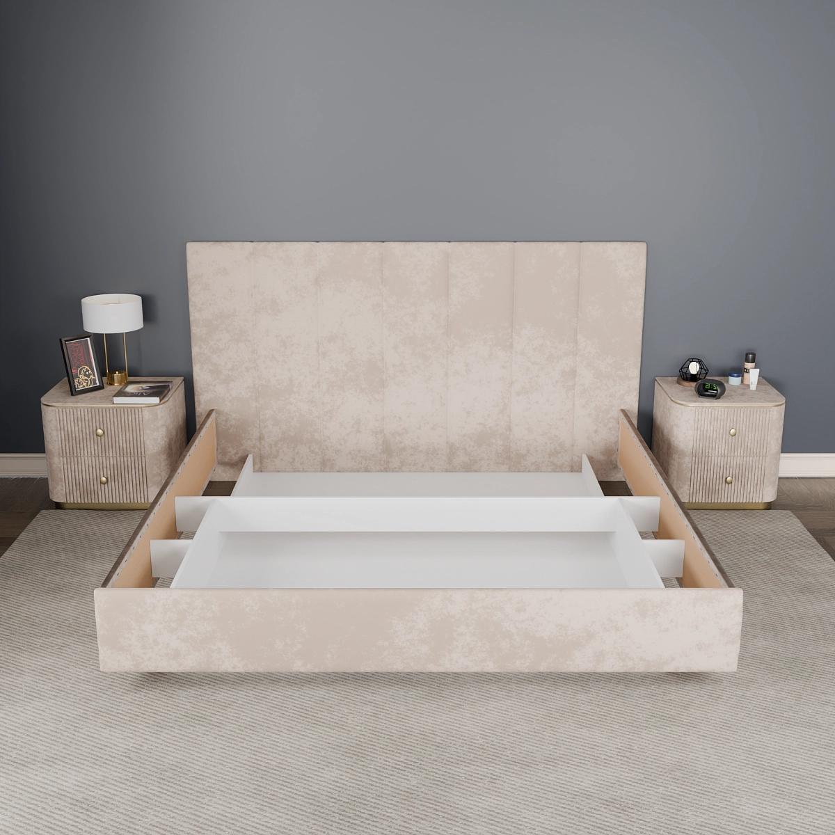 Кровать с подъемным механизмом Диона Бежевая 200х200 (aura4)